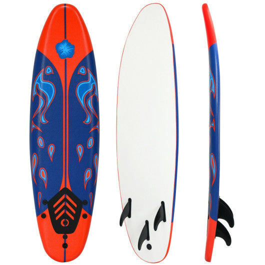 VYSN 6' Soft Top Beginner Surfboard with 3 Detachable Fins - Red/Blue