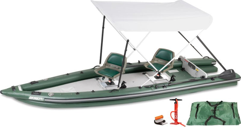 Sea Eagle FSK16 FishSkiff Inflatable Fishing Boat 2 Person Swivel Seat Canopy Package