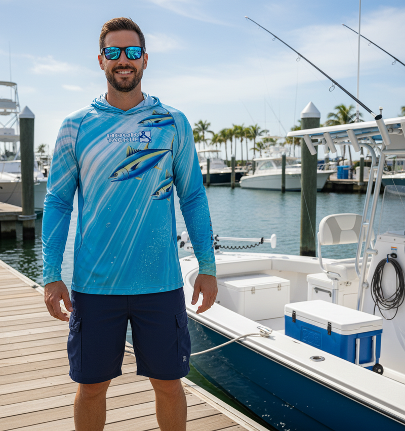 Hook & Tackle Tuna Abyss Men's UV Fishing Hoodie with Built-In Gaiter