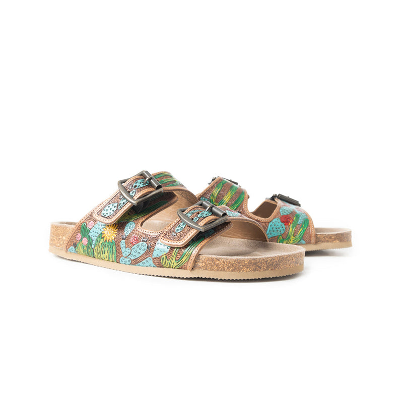 Myra Falling Feather Green & Brown Sandals