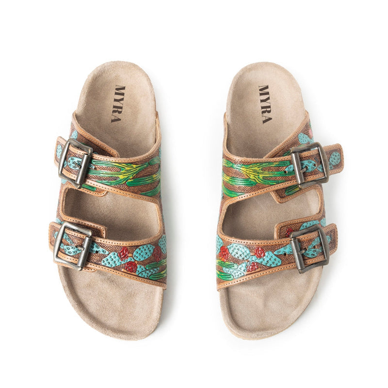 Myra Falling Feather Green & Brown Sandals