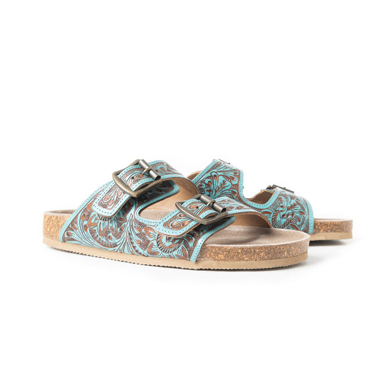 Myra Falling Feather Blue & Brown Sandals
