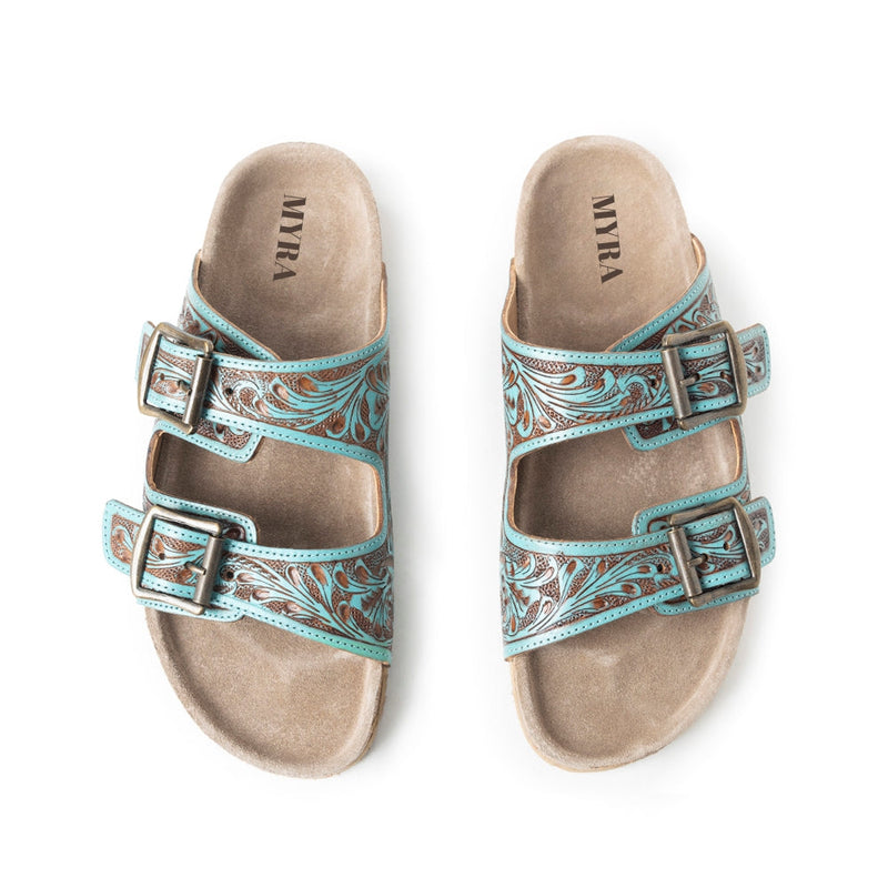 Myra Falling Feather Blue & Brown Sandals