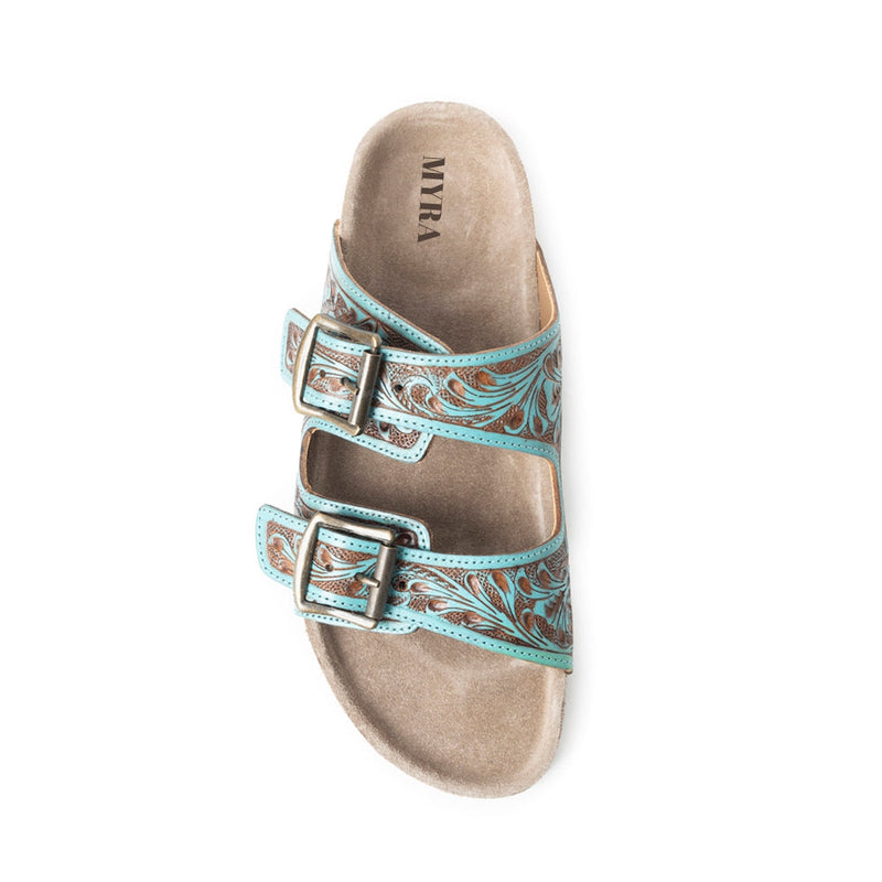 Myra Falling Feather Blue & Brown Sandals