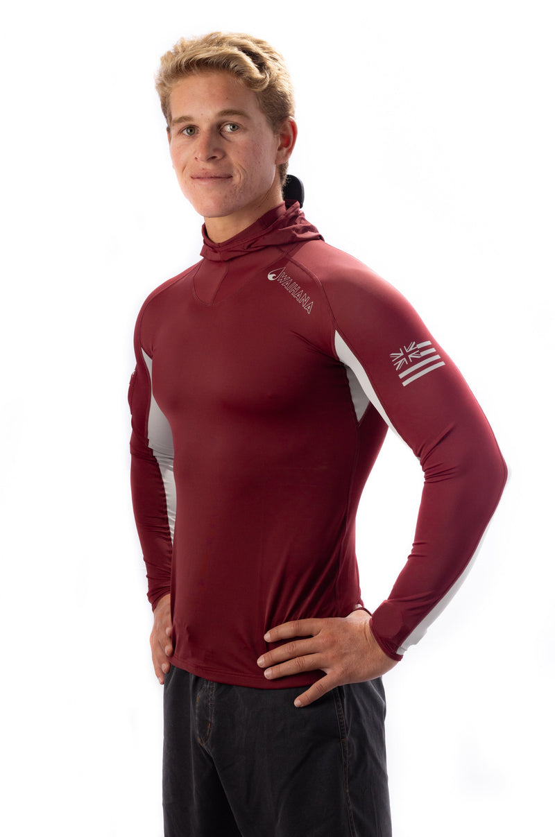 Waihana Carvico Hooded Surf Rashguard - Maroon