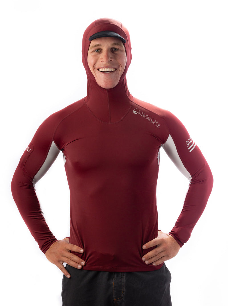 Waihana Carvico Hooded Surf Rashguard - Maroon