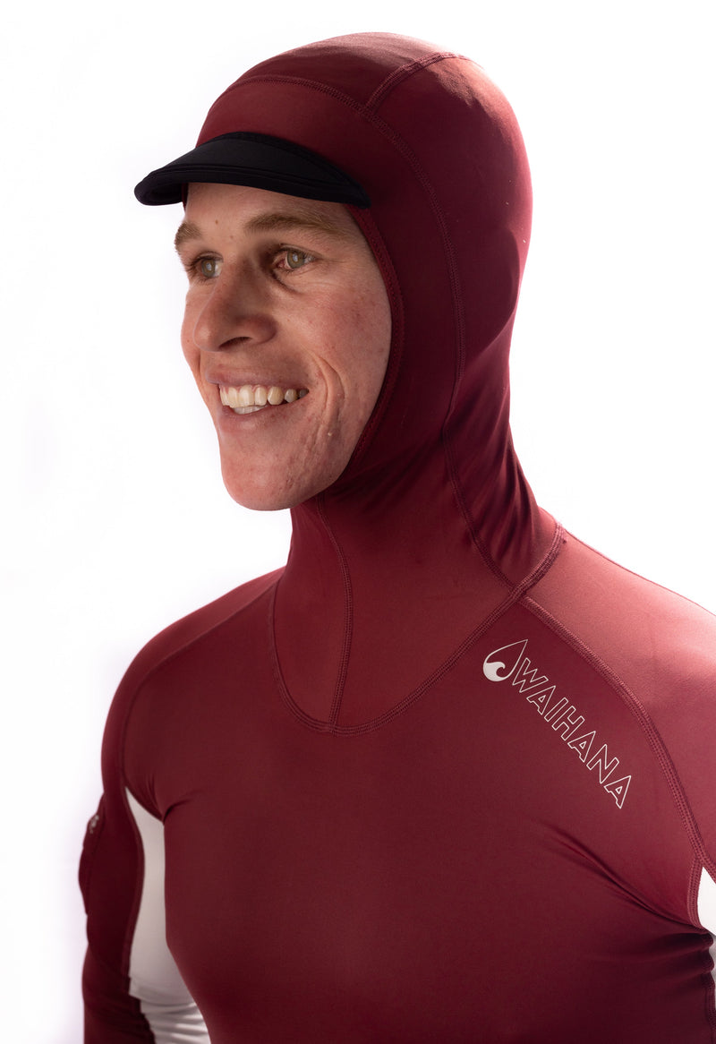 Waihana Carvico Hooded Surf Rashguard - Maroon