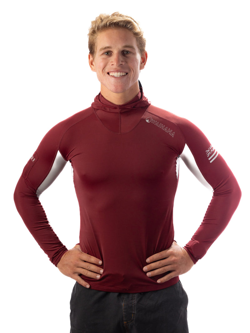 Waihana Carvico Hooded Surf Rashguard - Maroon