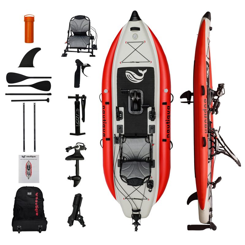 Nautiqua ARUBA Pedal-Drive Inflatable Fishing Paddle Board (Red)