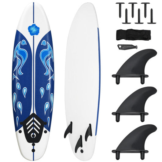 VYSN 6' Soft Top Beginner Surfboard with Removable Fins - White/Blue